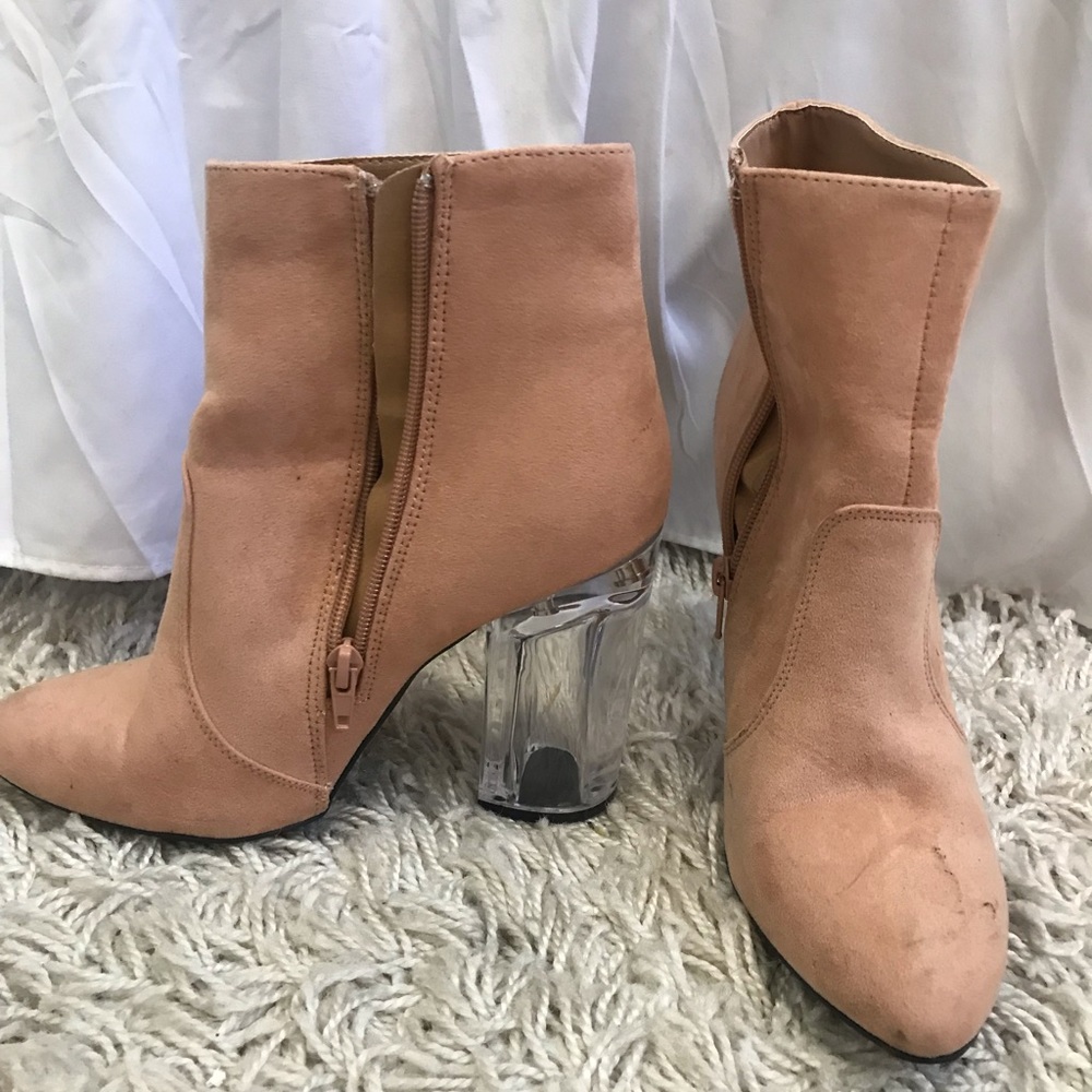 Nude Booties with Clear Heel